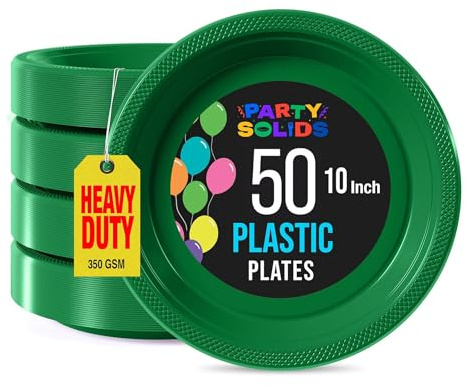 Exquisite Party Solids Green Plastic Plates For Party Supplies 10 Green Disposable Plates Heavy Duty 50 Pcs Plastic Dinnerware Sets Heavy Duty 350 GSM Disposable Dinnerware Set