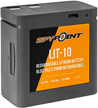 SPYPOINT LIT-10 Lithium Battery with USB Charging Cable AC/Extra Rechargeable Battery for Hunting Cameras and Surveillance Cameras/Rechargeable Lithium Battery for Cameras