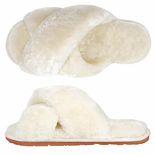 SIMIYA Womens Fluffy Slippers, Anti-Skid Faux Fur House Slippers