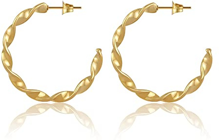 Creoles Gold Twisted för damer - vattentät - Twisted Hoop örhängen rostfritt stål I Golden 18K Creoles i 28mm