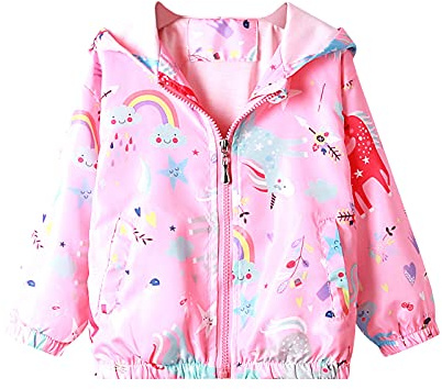 Bluesaly Jacket Girls Hooded Outwear Kids Windproof Rain Coat Age 1-7 Years | Toddler Long Sleeve Raincoat, Sunscreen Anti-Fog, Zip Up, Lightweight Soft Thin Clothes, Baby Girls Outfits, School Outdoor
