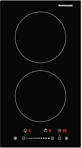 ThermoMate IHTB302 Placa de inducción/Placa de inducción empotrada de 30 cm con 2 zonas de cocción/función de refuerzo/control táctil/protección infantil/temporizador