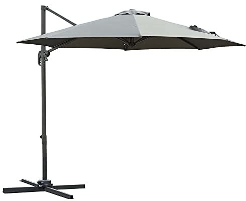 Outsunny Ampelschirm, achteckig, neigbar, 360° drehbar, mit Kreuzfuß, 8 Kurbel inklusive, Gestell aus Aluminium, Durchmesser 3 x 2,5 m, dunkelgrau