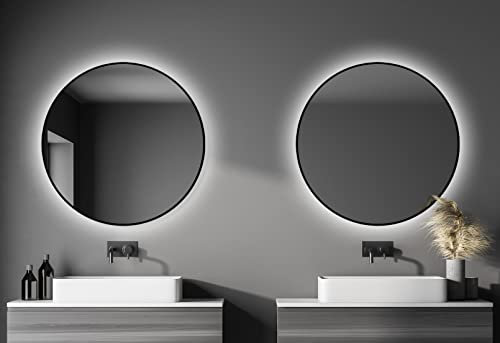 TALOS black oros Spiegel rund Ø 100 cm – runder Wandspiegel in matt schwarz – Badspiegel rund mit hochwertigen Aluminiumrahmen – Badezimmerspiegel mit indirekter LED-Beleuchtung