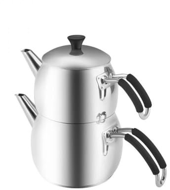 Karaca İklim Mini théière Caydanlık, Demlik, Teapot, Acier inoxydable, Bouilloire turque, Adapté à l'induction, Mıttelgrosses, Temps de préparation