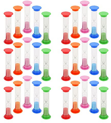 KEILEOHO 30 clessidra colorata con sabbia da 2 minuti, 5 colori, per il conto alla rovescia per regalo, decorazione per casa e ufficio