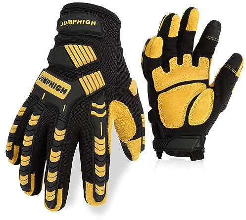 JUMPHIGH Impact Work Gloves, Mens Working Gloves with Secure Fit, Heavy Duty Mechanic Gloves with Impact Protection and Vibration Reduction, High Dexterity, Touchscreen Capable (XL)