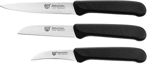 GRÄWE Frukt- och Grönsakshakkar, 3-delat set, litet köksknivsset, skalkniv, rostfritt stål, svart, supervasst slipad