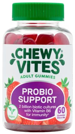 Chewy Vites Adult Probio Support, 60 Probiotics Gummies, 2 Billion Biotic Cultures, Vitamins B3, B5 and B6 for Immunity, 2 Months Supply, Vegan, Real Fruit Juice, Red Berries Flavour