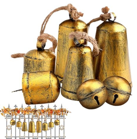 Kaxenig Rustikale Kuhglocke, Harmonieglocke, Set Mit 8 Riesigen Harmonie-Kuhglocken, Weihnachtsglocke Aus Messing Mit Kuh Zum Aufhängen An Juteseil, Garten