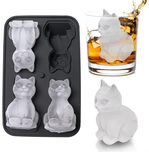 3D Cat Ice Cube Mold, Admaison Ice Cube Tray with Funnel with Funnel for Cocktails, Bourbon,Brandy, Whiskey Gifts for Men, Silicone Fun Shapes Black Cute (CAT)