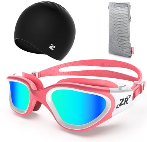 ZIONOR Polarisiert Schwimmbrille + Schwimmkappe für Herren und Damen, UV-Schutz Anti Nebel Verstellbar Gurt Komfort Profi Schwimmbrillen (YKY-EU-G1S-Hell-PinkGold+C5-Schwarz)