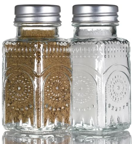 Wongblee 2 Pack Glass Salt and Pepper Shakers Set, Vintage Spice Shakers for Dining Room Table, Kitchen, Restaurant (Sunflower Style)