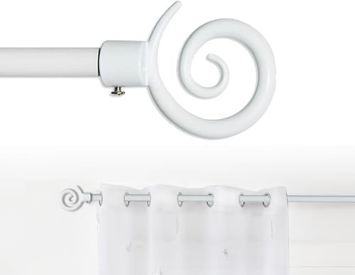 GD LOVES YOUR HOME Bastone Tenda Estensibile 70-120 cm 120-210 cm o 160x310cm Ferro Antichizzato Shabby Chic Asta Anelli Scorritenda MOD.forma a spirale (Bianco, 120-210cm)
