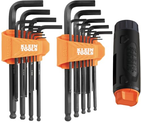 Klein Tools BLS22H Long Ball-End T-Handle Hex Key Wrench Set, 22-Key SAE and Metric, 1/16-Inch to 3/8-Inch, 1.5 to 10 mm