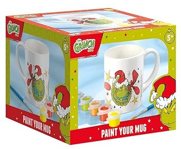 GRINCH Tasse zum Bemalen – DIY Porzellantasse mit Ausmalmotiv | Inkl. 5 Farben & Pinsel | Kreatives Geschenk für Kinder Fans zu Weihnachten, grün