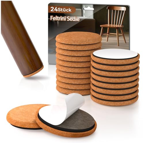 Deslizadores de Fieltro para Muebles, 24 Piezas, Deslizadores de Fieltro para Sillas de 25 mm, Deslizadores de Fieltro Autoadhesivos con Adhesivo 3M, Marrón
