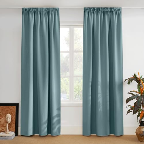 PONY DANCE 2er Set Blickdichte Gardinen mit Kräuselband für Schiene H 245 x B 140 cm Arktisches Blau, Wohnzimmer Vorhang Verdunkelung Thermogardinen Hitzeschutz Thermal Curtains