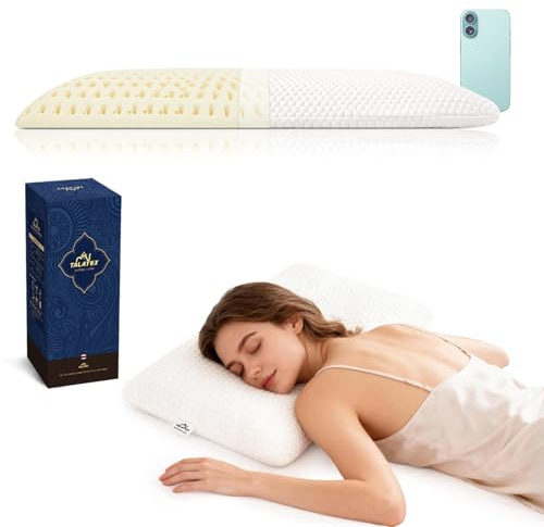 Talatex Cuscino piatto in lattice naturale, ultra sottile, per chi dorme sulla pancia, aiuta ad alleviare la pressione, perfetto per i viaggi e i lavoratori alla scrivania (queen size (71,1 x 40,6 x