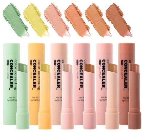 Teksome Barra Correctora De Maquillaje,Barra De Maquillaje 6 Tonos - Corrector Facial Ligero Y Duradero Con Acabado Natural