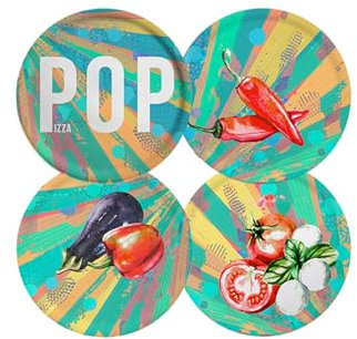 Saturnia – Set 4 Piatti Pizza Pop in Porcellana Decorata Ø 31 cm – Lavabili in Lavastoviglie, Design Multicolore con Decori Diversi