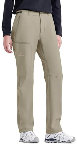 Pioneer Camp Thermo Wanderhose Damen wasserdicht Softshellhose Thermohose Outdoor Fleece Hosen verschleißfest Winddicht Skihose mit 3 Reißverschlusstaschen für alle Outdoor-Aktivitäten（Khaki;L