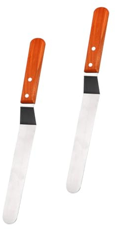 VICASKY 2 Pièces Spatules à Glaçage Acier Inoxydable avec Manche Bois Couteaux à Palette Multifonctions pour Pâtisserie Grattoirs et Lisseurs de Fondant Ustensiles Cuisine Inox pour