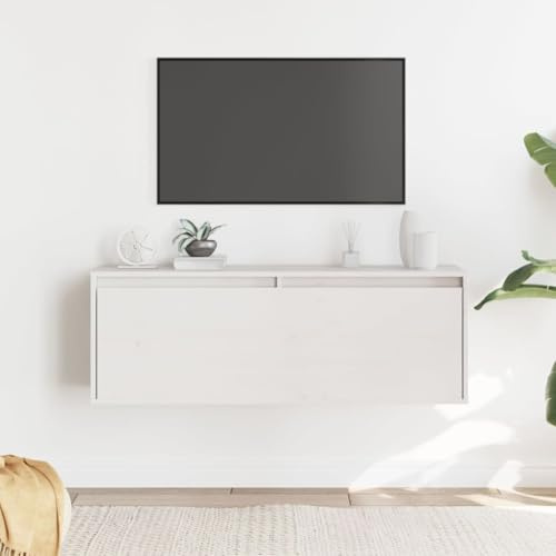 QZZCED Armario de Pared de Madera Maciza de Pino Blanco 100x30x35 cm Mueble Flotante para Decoración y Almacenamiento Estantería Colgante para Libros y Adornos con Estructura Sólida