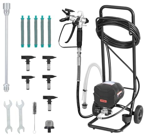 VEVOR Stand Airless Paint Sprayer, 650W, 3000PSI High Pressure Airless Sprayer with Cart, Cleaning Brush, Hose, Extension Rod, Nozzles, Electric Spray Paint Machine for House Exterior and Interior
