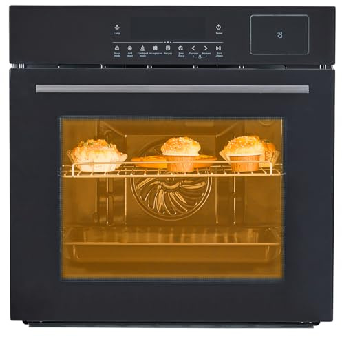 24 Inch Stainless Steel Toaster Oven and Black Air Fryer Combo: 70L Capacity, 3D Heating with Steam, Touch Control, Multi-Function Modes for Countertop Built-in Use