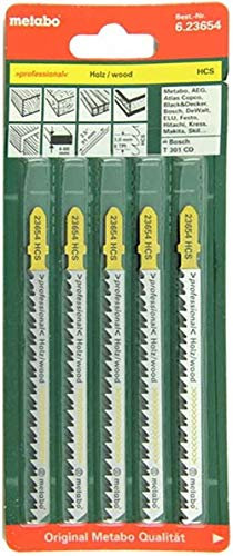 Metabo 623651000 623651000-Blister de 5 Hojas de Sierra de calar para Madera: Dura, Blanda: Cortes curvos, 1,5-mm/Afil, Dent.Puntiagudo. HCS 51 mm