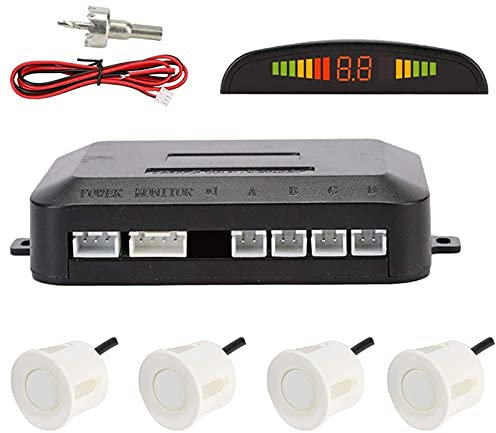 Sensori Parcheggio, Kit Auto LED Display + Suono Allarme Radar Retromarcia Antigelo Impermeabile + 4 Sensori Bianco