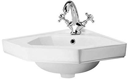 Milano Richmond White Traditional Wall Hung Corner 1 Tap Hole Bathroom Basin Sink - 450mm x 420mm