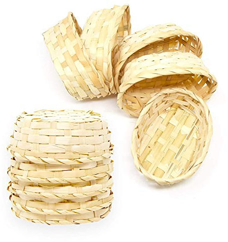 Lashuma Kleines Flechtkörbchen 10er Korbset, Leere Osterkörbe 16x11 cm, Geflochtener Präsentkorb Oval, Korb Höhe 4 cm