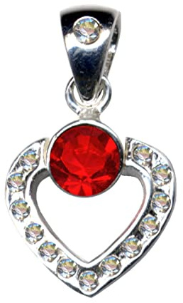 Kedja hänge hjärta/äkta silver 925 med zirkonia/jugendstil design/stenfärg: klar vit röd exklusiv extravagant/onlinebutik smycke/51032, Sterlingsilver 925, zirkonstenar, zirkoniumkristall strass