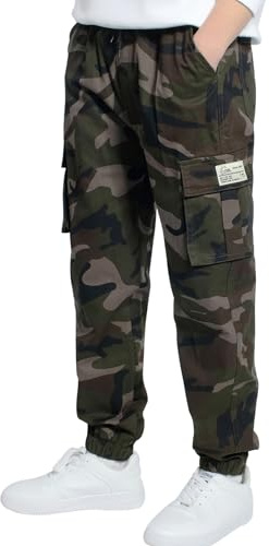 LAUSONS Pantalon Cargo pour Garçon Pantalons de Jogging Taille élastique Camo Vert 12-13 Ans