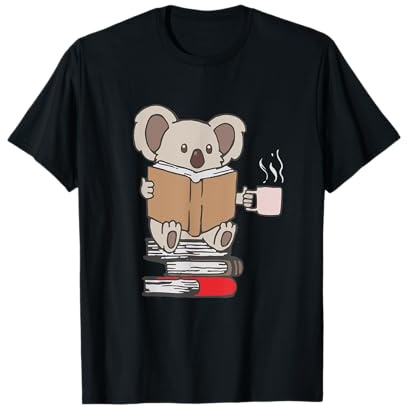 Leggere Libri Regalo Biblioteca Libri Pila & Tè Koala Maglietta