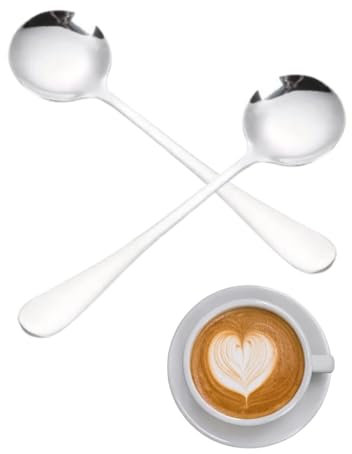 Cucchiai da minestra a testa tonda, 2 pezzi Cucchiaio coreano in metallo Cucchiaio da minestra in acciaio inossidabile Cucchiaini da Dolce Cucchiaio da tavola per zuppa Dessert Caffè(D'argento)