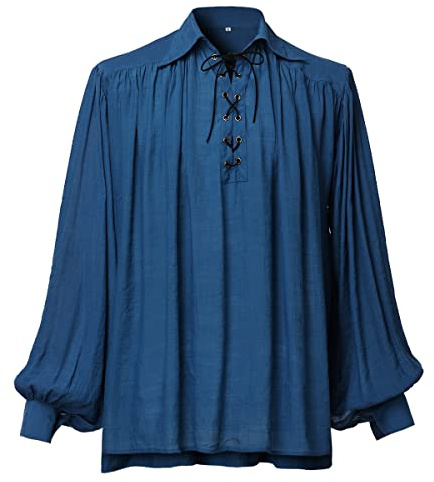 GRACEART Camicia da pirata medievale oversize rinascimentale, abbigliamento casual per uomo o donna, Azzurro, S