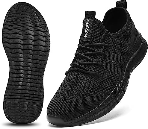 CAIQDM Women Running Shoes Slip-on Walking Sneakers Lightweight Breathable Trainers Tennis Shoes Black Size 5.5