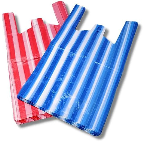 100 Red AMD Nexus Large (11 X 17 X 21) Candy Stripe Plastic Vest Carrier Shopping Bags