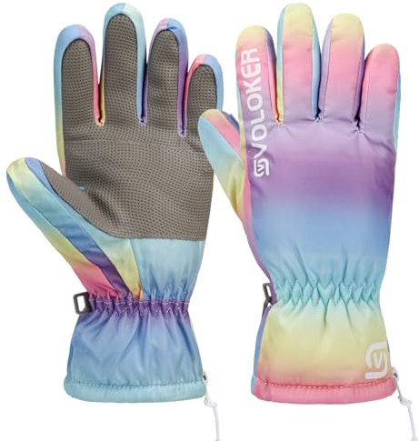 Jupsk Guanti da sci invernali Impermeabili antiscivolo Peluche termici Guanti da snowboard colorati Guanti per bambini Ragazze e ragazzi dagli 6 ai 8 anni