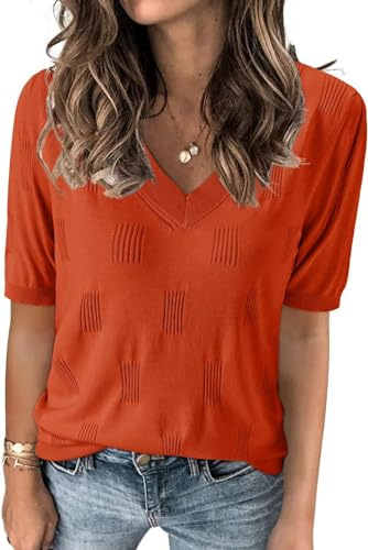TrendiMax T-Shirt d'été à Manches Courtes pour Femme Col en V Stretch Décontracté