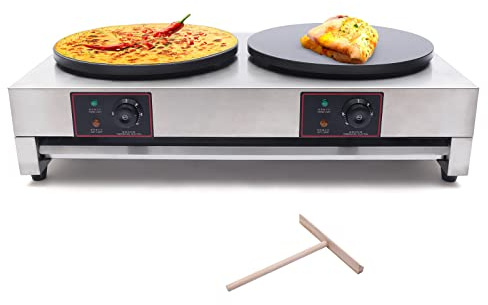 16 Inch Electric Crepe Maker, 2x1700W Commercial Crepe Maker Double Head Electric Crepe Griddle Blintzes Maker, Large Commercial Crepe Machine 122°F-572°F Temp. Range for Blintzes, Crepes