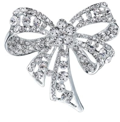 Clataly Crystal Bowknot Broche Argent Bowknot Pin Robe De Soirée Broche Élégant Bijoux Cadeau pour Femmes et Filles, Taglia unica, Métal, Cristal