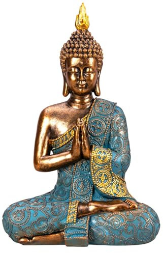 Geschenkestadl Buddha Figur 29cm türkis Gold meditierend, 881358