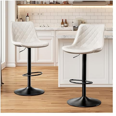 STOOLINK 2er Set Barhocker mit Mikrofaser-Leder, Barhocker Höhenverstellbar Drehbar, Barstuhl mit Lehne Bistrohocker mit Fußstütze, Tresenhocker Designer 150kg Belastbar-Weiß