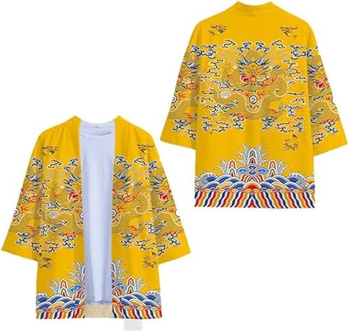 FZKun Cardigan kimono japonais pour homme - Style vintage - Dragon - Imprimé 3D - Kimono d'été traditionnel japonais - Vêtement taoïste - Veste Harajuku Streetwear, # 6, XL