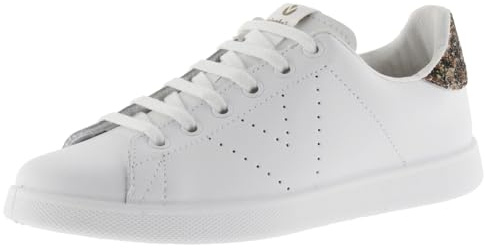 Victoria Baskets Tenis Cuir & Partie Arrière Pailletée & Logo Perforé 1125104 pour Femme Taupe 40