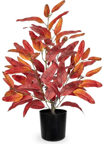 Arborus Planta artificial de eucalipto en maceta, árbol otoñal naranja, planta de interior, hojas de eucalipto realistas, planta de otoño falsa para interiores para el hogar, jardín, balcón